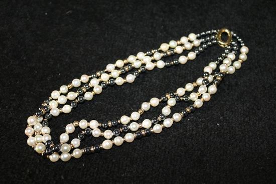 Two colour pearl 3-strand necklace(-)